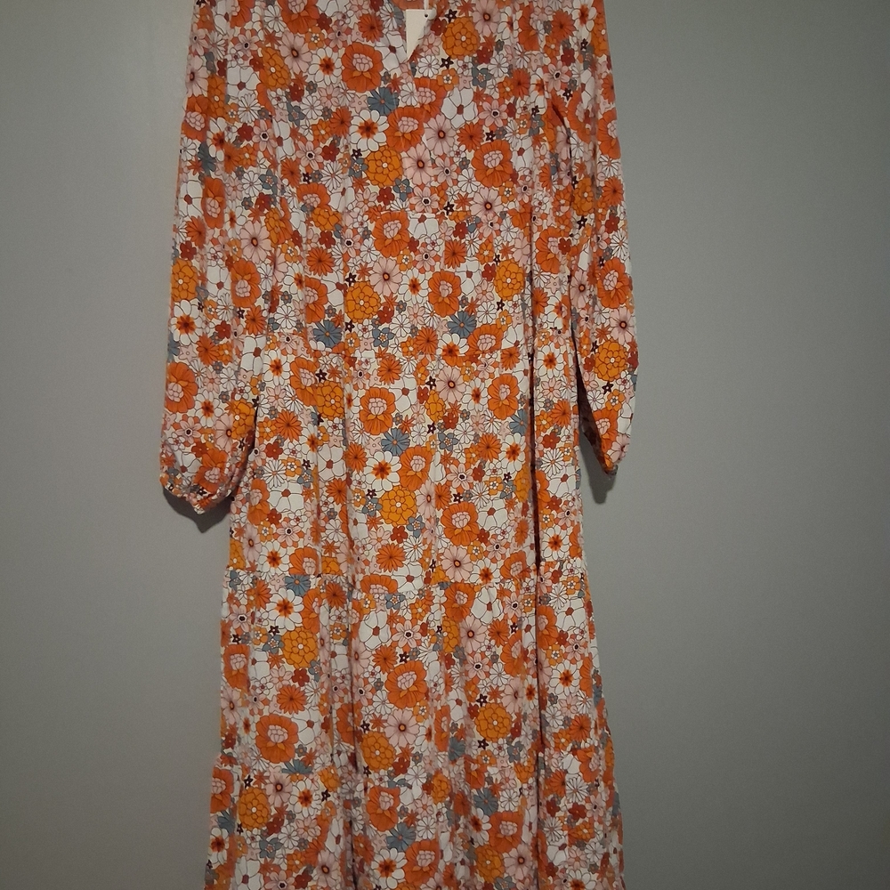 Women's Orange Floral Midi Dress